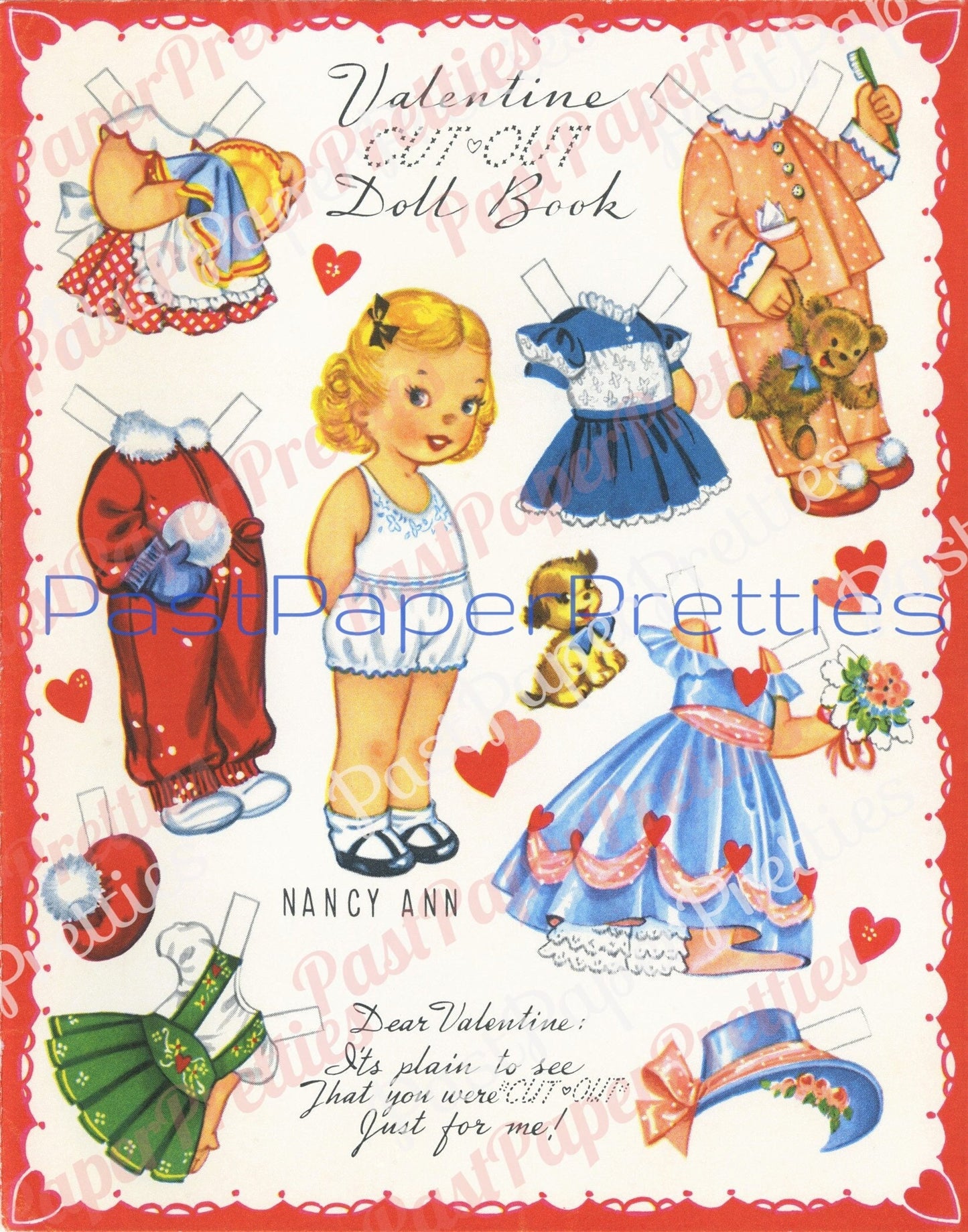 Vintage Printable Valentines Day Card Cute Cut Out Paper Dolls Book Nancy Scott Treva Skippy 1957 PDF Instant Digital Download Girls Boys