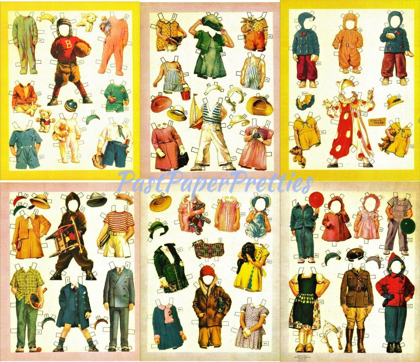 Vintage Paper Dolls The Alden Family c. 1943 Printable PDF Instant Digital Download Cute Kitsch Children Six Siblings Toys Pets Clip Art