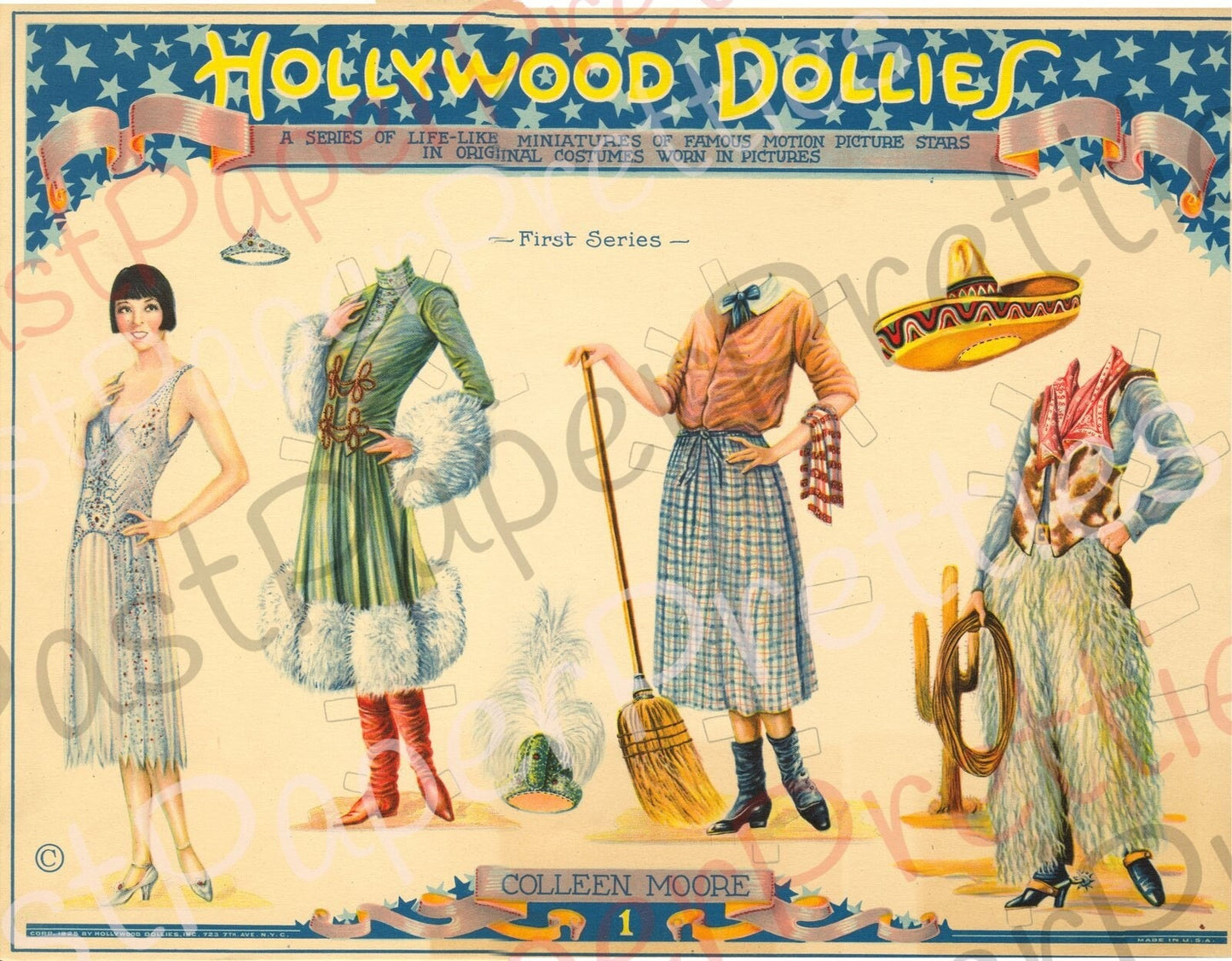 Vintage Antique Paper Dolls Hollywood Dollies c. 1925 PDF Printable Instant Digital Download 5 Famous Movie Stars of the 1920s