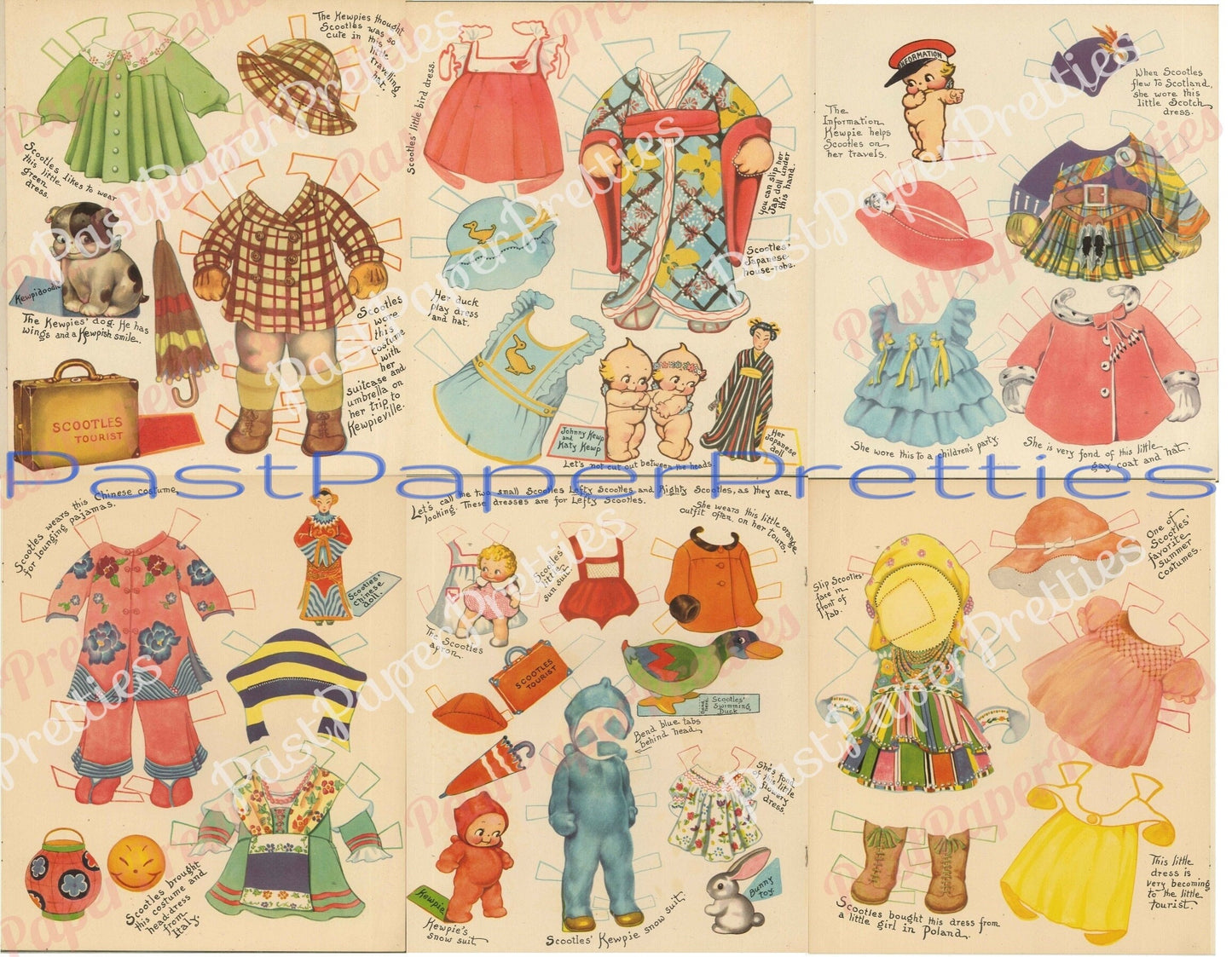 Vintage Paper Dolls Scootles and Kewpie Doll Book c. 1938 Printable PDF Instant Digital Download Cute Cupie Babies Clip Art