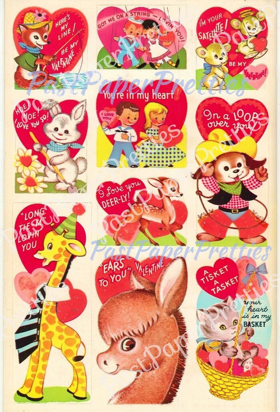 50 Vintage Printable Valentine Cards Retro 1962 Cute Kitsch Girls Boys Animals Collage Sheets PDF Instant Digital Download Nostalgic '60s