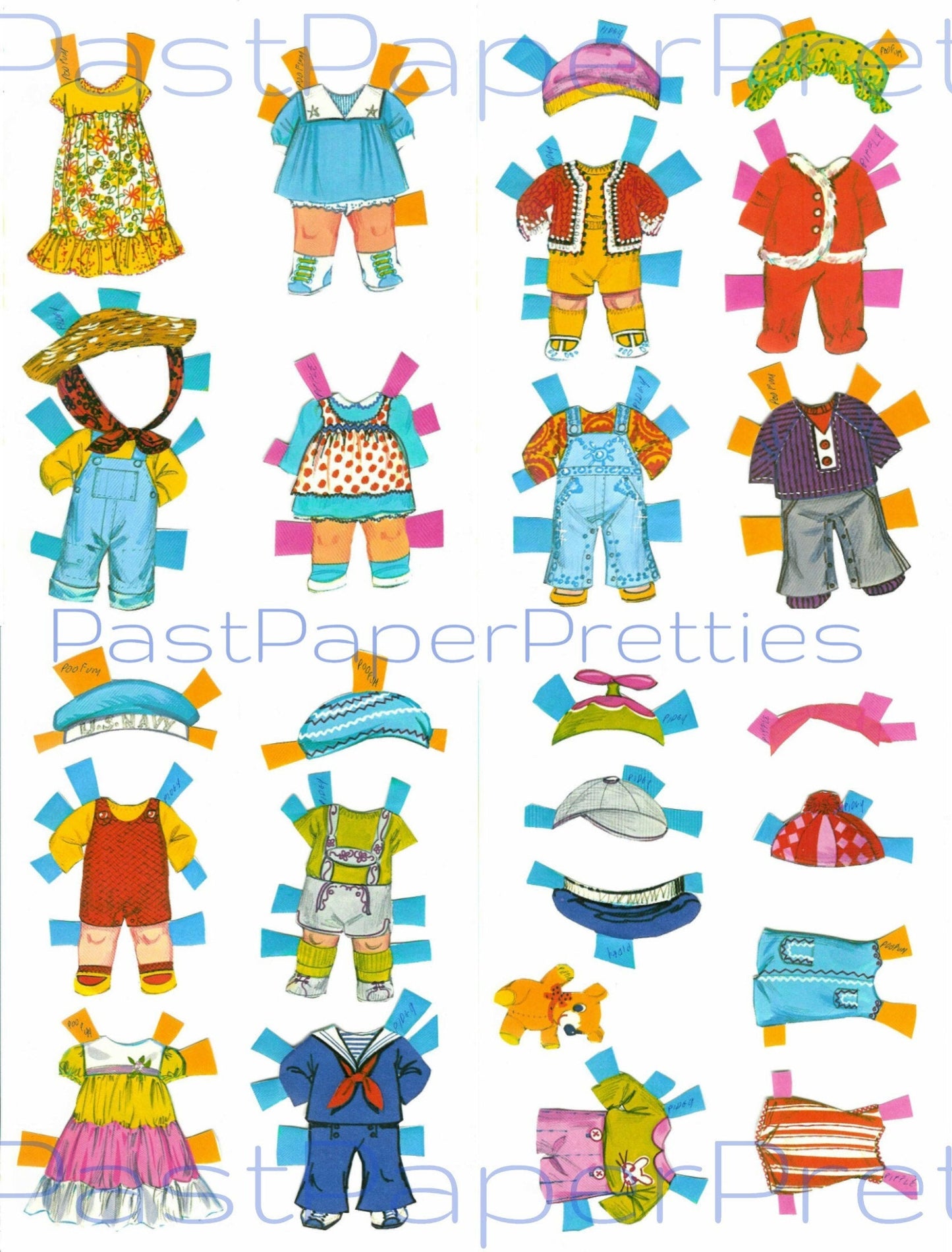 Vintage Paper Dolls Itsy Bitsy Beans Doll c. 1975 Printable PDF Instant Digital Download Cute Childhood Toy Dolls Clip Art