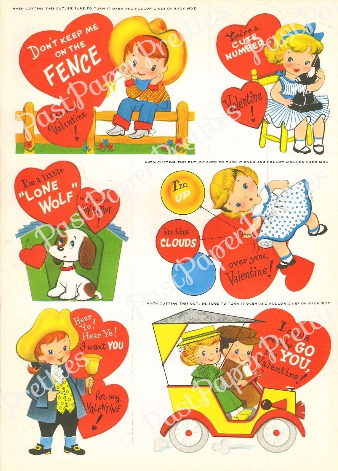 36 Vintage Printable Valentines Day Cards Cute Kitsch Girls Boys Animals Collage Sheets c. 1960s PDF Instant Digital Download