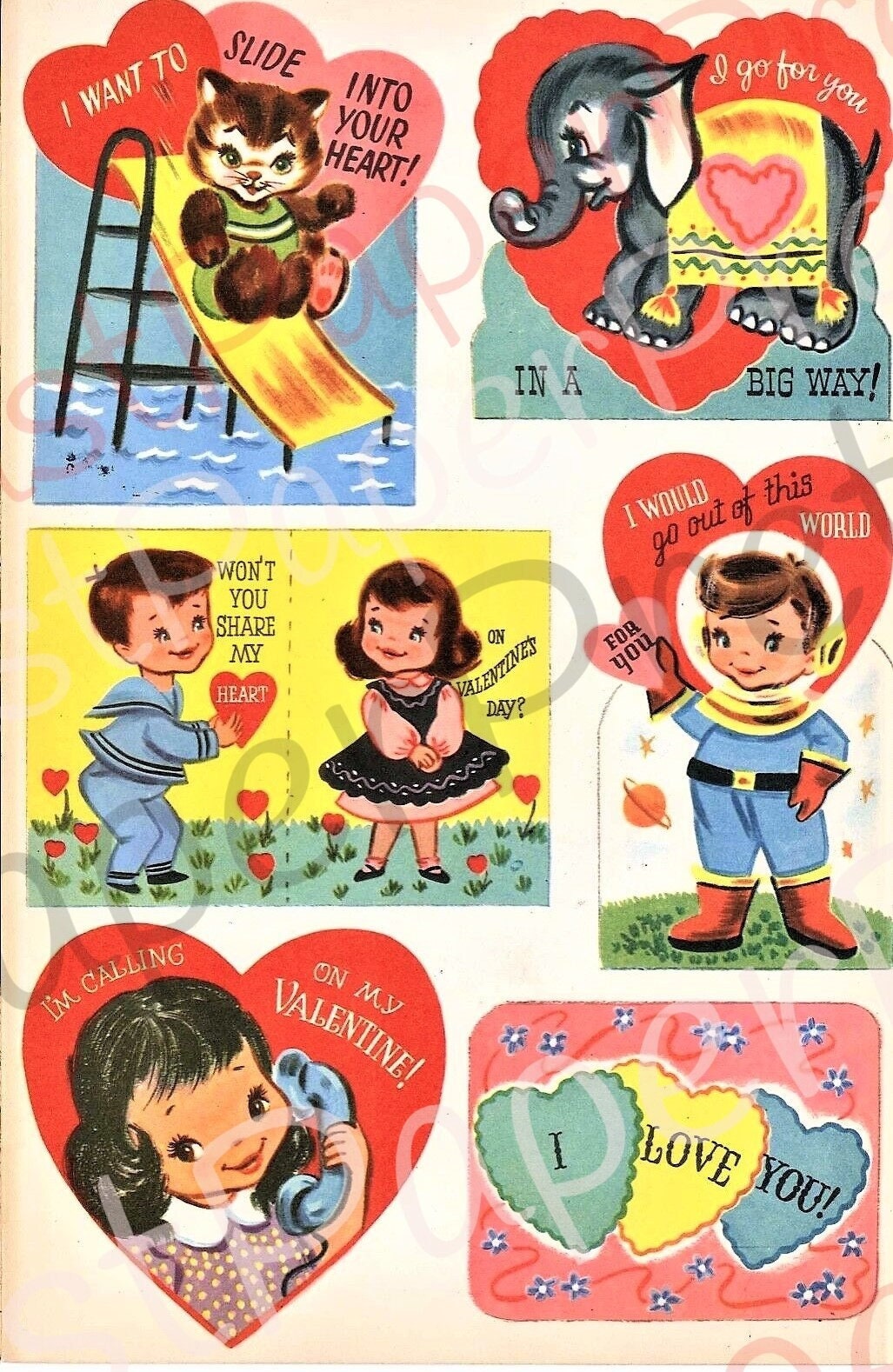 25 Vintage Printable 1950s Valentines Day Cards Cute Kitsch Boys Girls Children Animals PDF Instant Digital Download Clip Art JPEGs