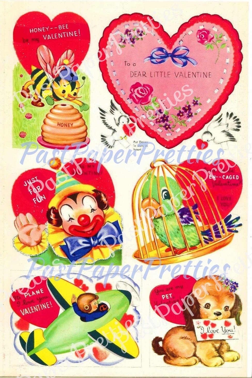 50 Vintage Printable Valentine Cards Retro 1962 Cute Kitsch Girls Boys Animals Collage Sheets PDF Instant Digital Download Nostalgic '60s