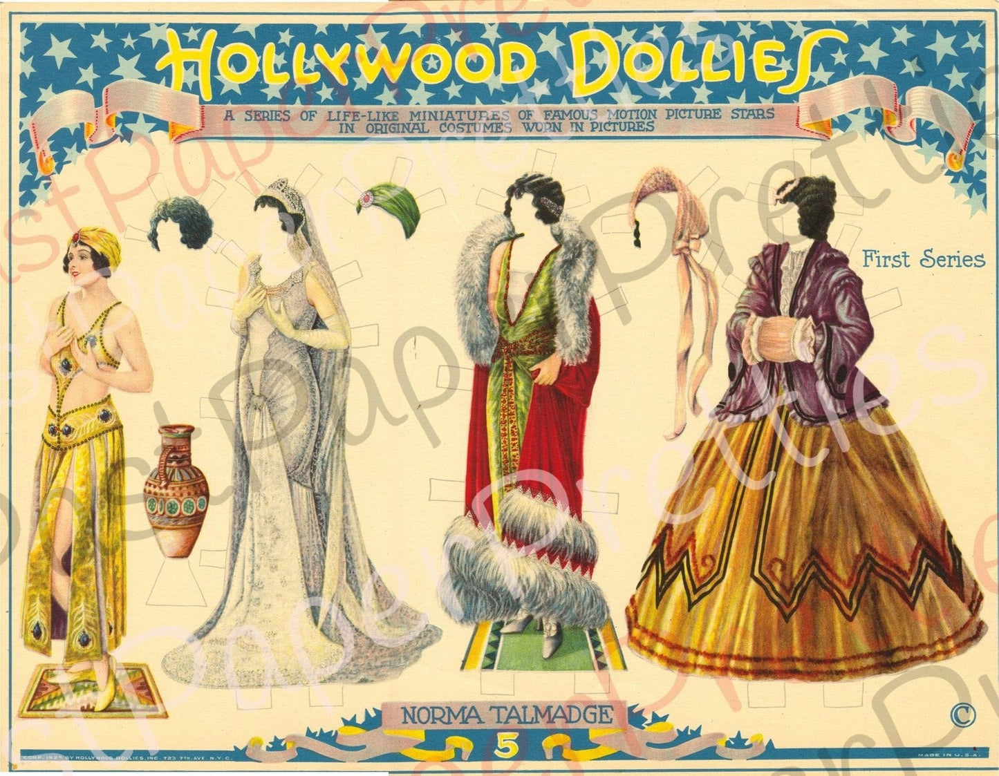 Vintage Antique Paper Dolls Hollywood Dollies c. 1925 PDF Printable Instant Digital Download 5 Famous Movie Stars of the 1920s