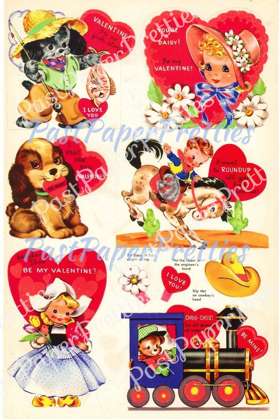 50 Vintage Printable Valentine Cards Retro 1962 Cute Kitsch Girls Boys Animals Collage Sheets PDF Instant Digital Download Nostalgic '60s