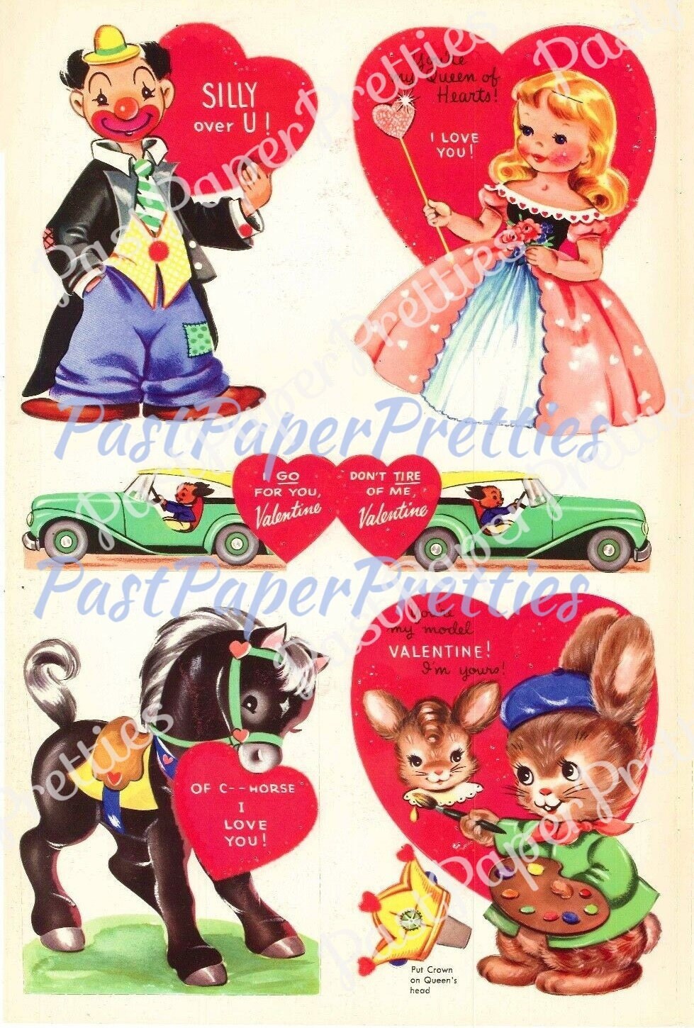 50 Vintage Printable Valentine Cards Retro 1962 Cute Kitsch Girls Boys Animals Collage Sheets PDF Instant Digital Download Nostalgic '60s