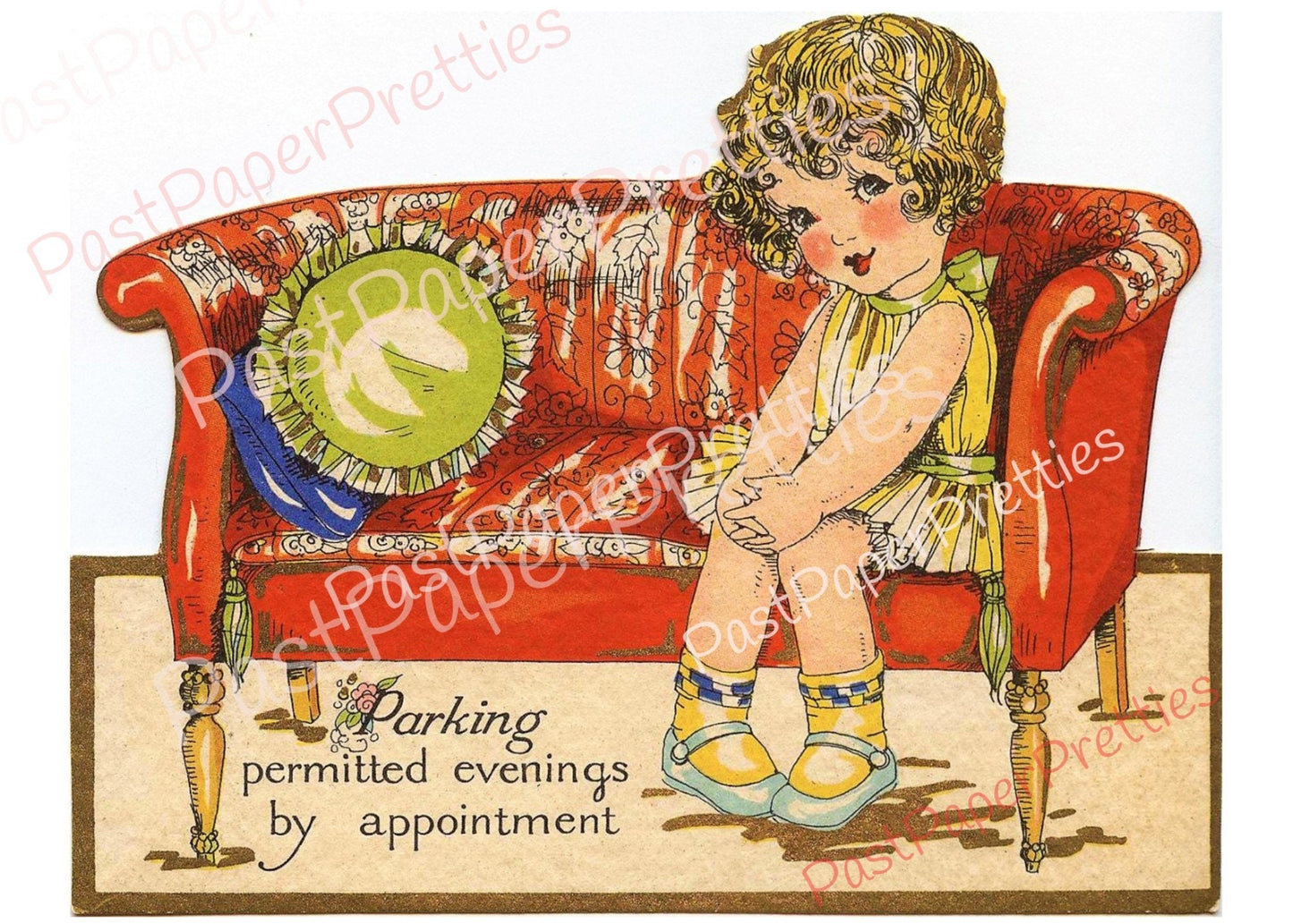 Vintage Antique Printable Art Deco Valentines or Date Card Image Cute Coy Girl c. 1930s Instant Digital Download Adorable Parking Permitted