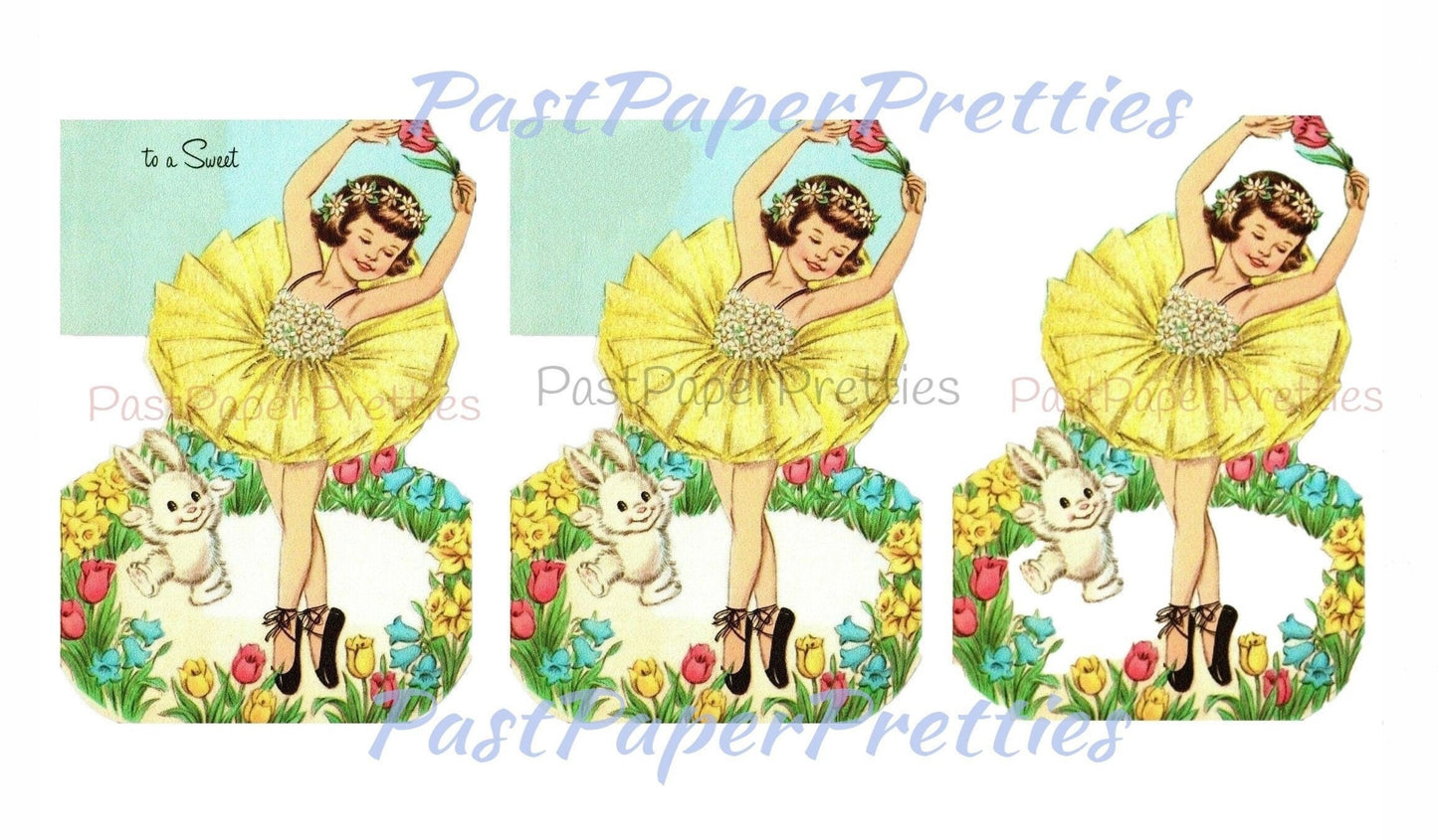 Vintage Printable Easter Clipart Pretty Girl Ballerina Dancing in Flower Ring Card Image c. 1940s PDF Instant Digital Download 300 dpi JPEG