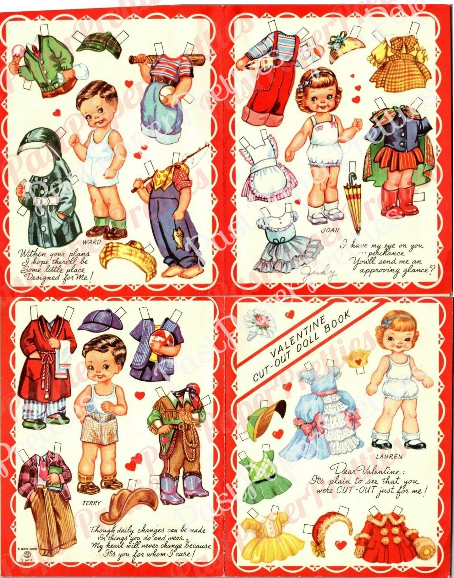 Vintage Printable Valentines Day Cute Cut Out Paper Dolls Book 1957 Lauren Joan Ward Terry PDF Instant Digital Download Girls Boys