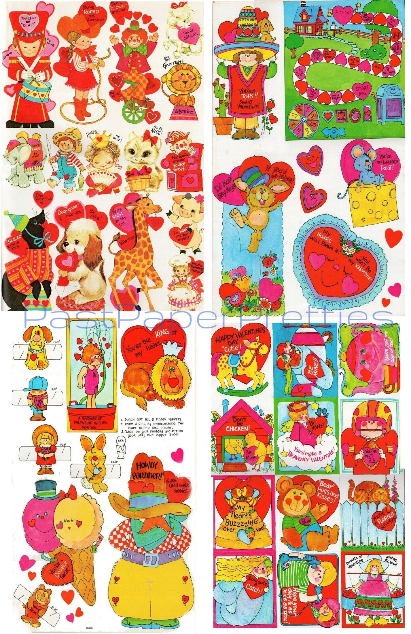 Vintage Printable Valentine Playbook Cut Out Cards Envelopes Seals Retro 1980s PDF Instant Digital Download Cute Kitsch Designs