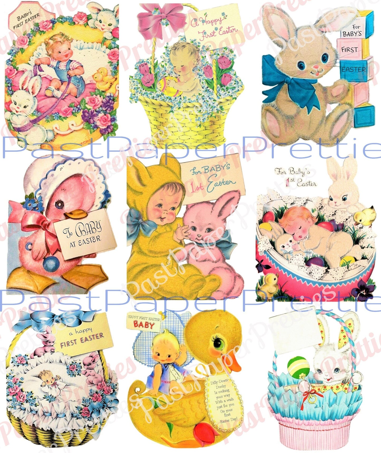 Vintage Printable Babies Easter Cards Cute Adorable Baby and Animal Images PDF Instant Digital Download Retro Easter Clip Art