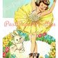 Vintage Printable Easter Clipart Pretty Girl Ballerina Dancing in Flower Ring Card Image c. 1940s PDF Instant Digital Download 300 dpi JPEG