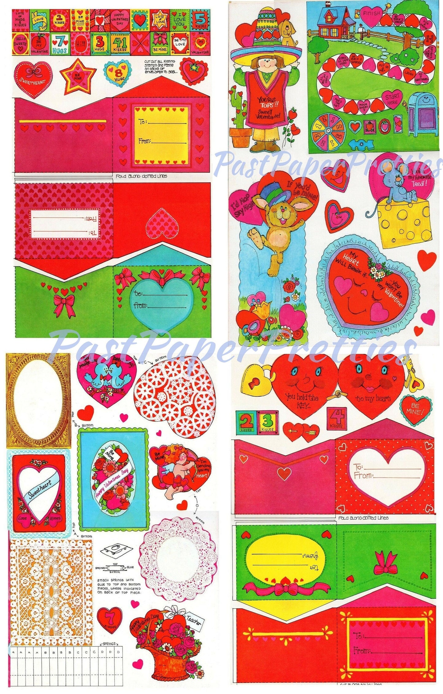 Vintage Printable Valentine Playbook Cut Out Cards Envelopes Seals Retro 1980s PDF Instant Digital Download Cute Kitsch Designs