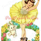 Vintage Printable Easter Clipart Pretty Girl Ballerina Dancing in Flower Ring Card Image c. 1940s PDF Instant Digital Download 300 dpi JPEG