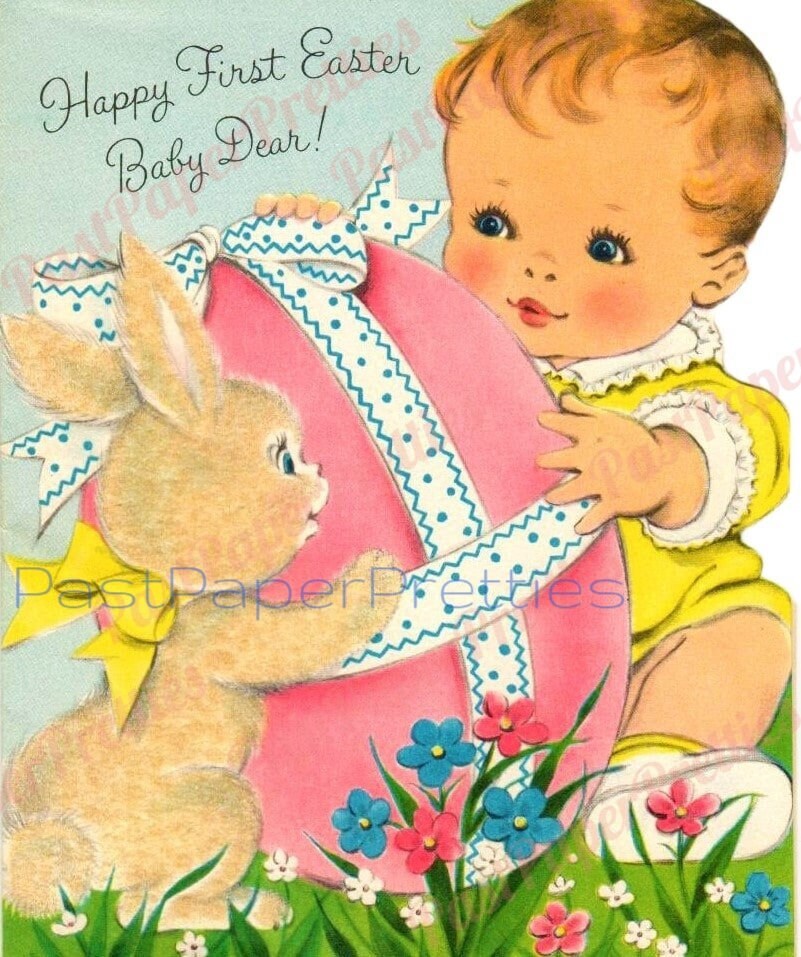 Vintage Printable Babies Easter Cards Cute Adorable Baby and Animal Images PDF Instant Digital Download Retro Easter Clip Art