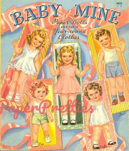 Vintage Baby Mine Paper Dolls and Their Year-Round Clothes c. 1944 Printable PDF Instant Digital Download 9 Cute Girls Boy Dolls Clip Art