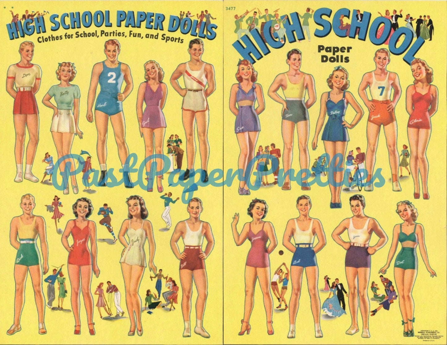 Vintage High School Paper Dolls c. 1940 Printable PDF Instant Digital Download 18 Teen Teenage Dolls & Clothes for School Parties Sports Fun