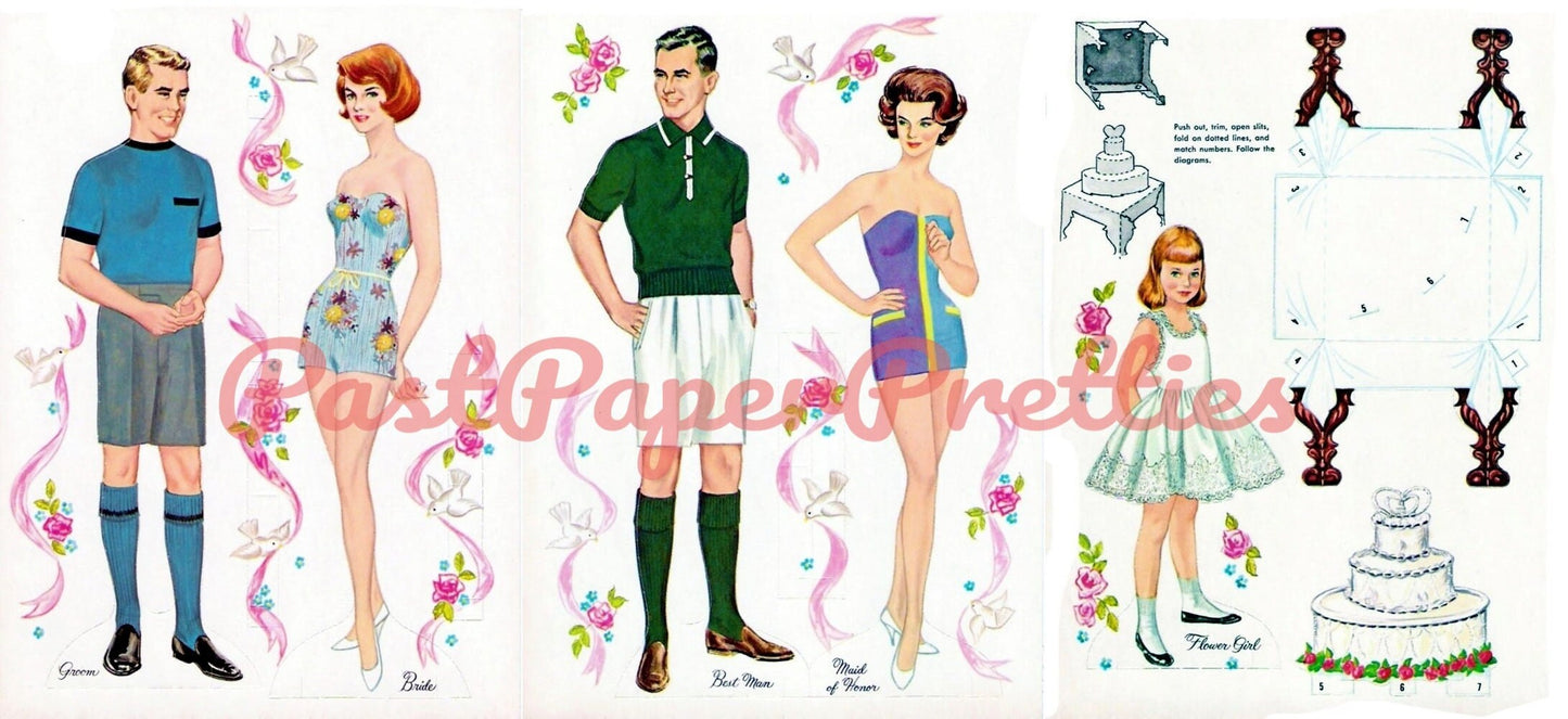 Vintage Paper Dolls Julies Wedding c. 1961 Printable PDF Instant Digital Download 5 Retro Wedding Dolls and Clothes Clip Art