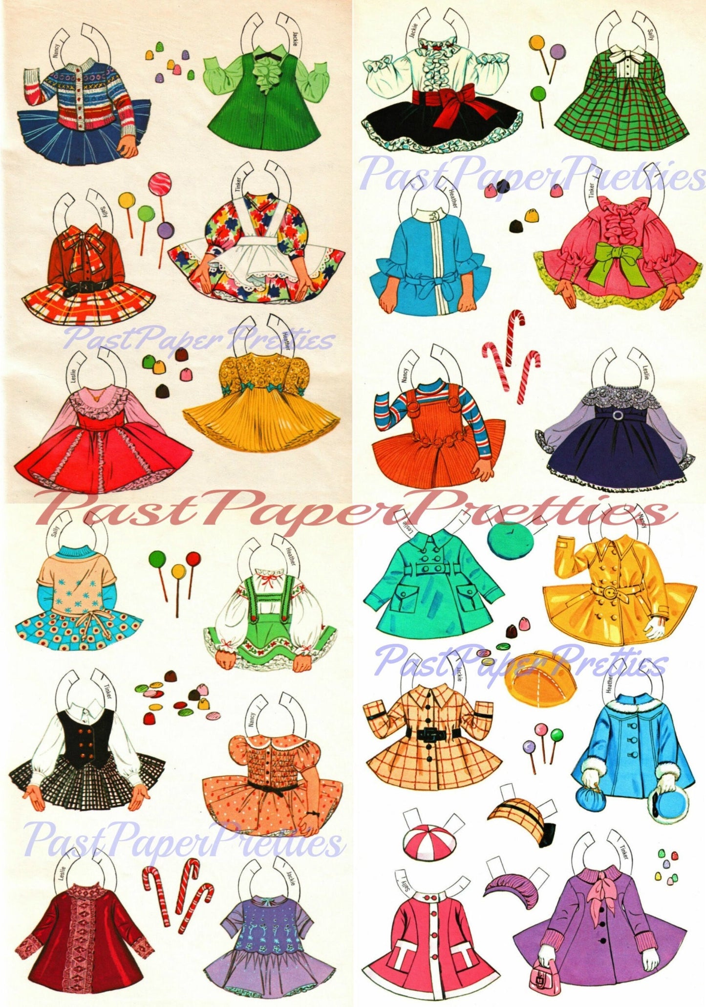 Vintage Paper Dolls Sugar and Spice 1977 Six Cute Little Girls Printable PDF Instant Digital Download Kitsch Kawaii Clip Art