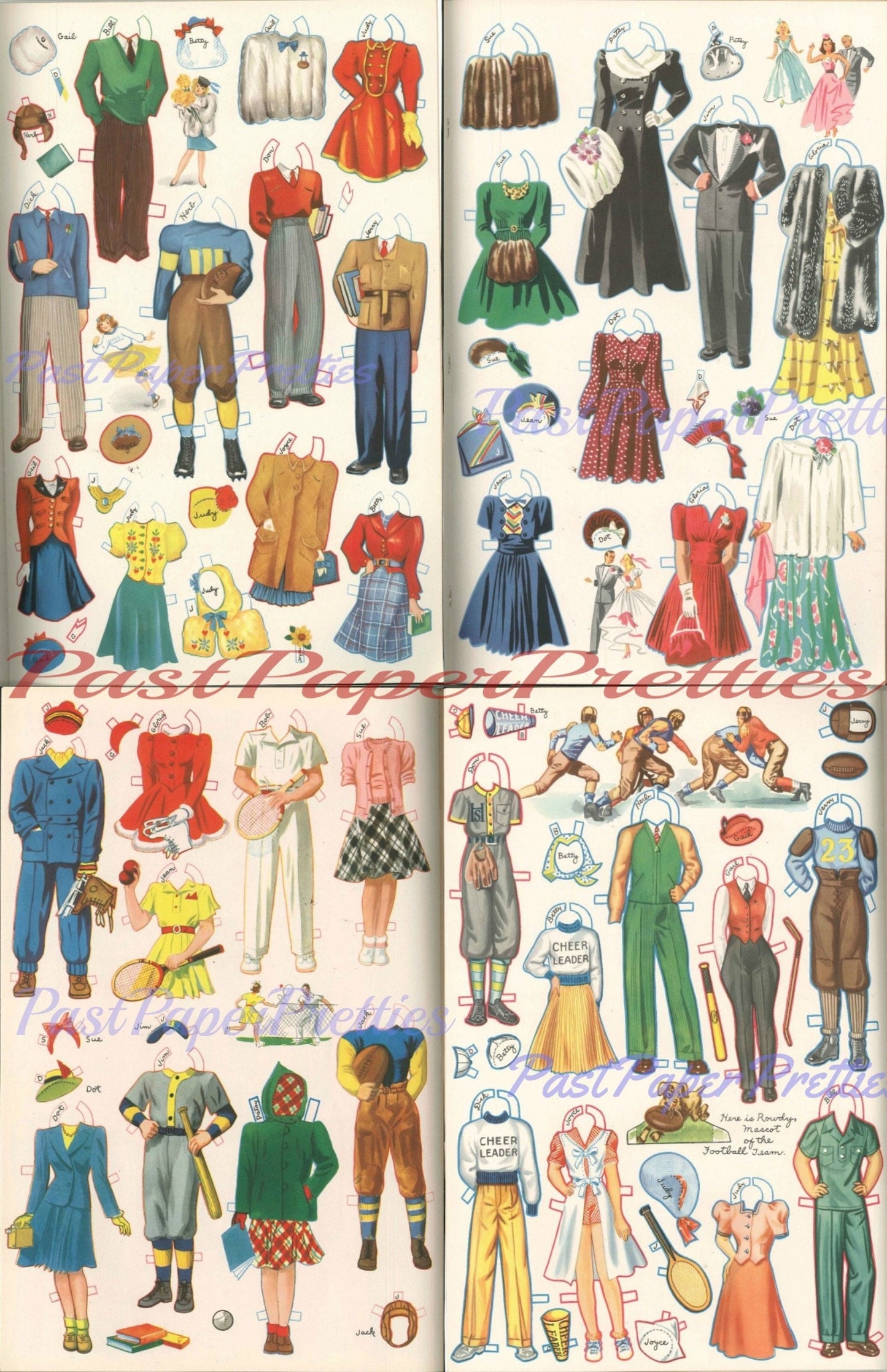 Vintage High School Paper Dolls c. 1940 Printable PDF Instant Digital Download 18 Teen Teenage Dolls & Clothes for School Parties Sports Fun