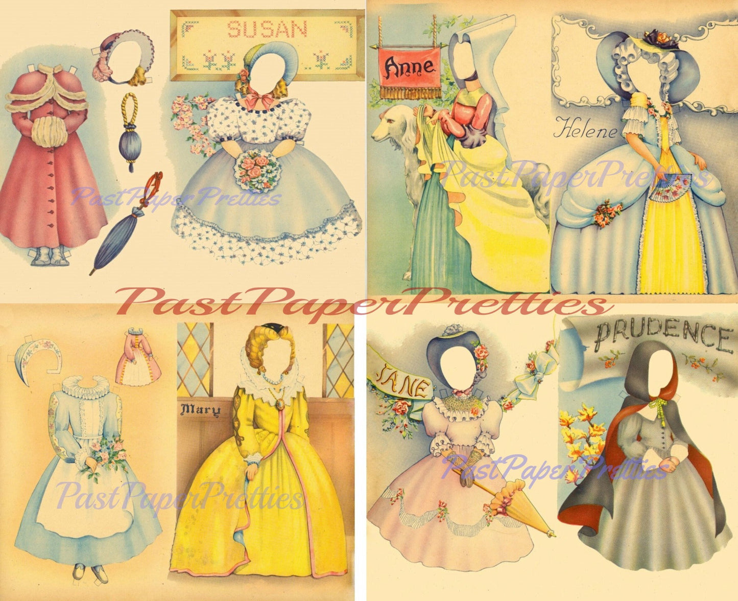 Vintage Costume Paper Dolls c. 1940s Printable PDF Instant Digital Download 6 Cute Kitsch Ladies With Costumes Clip Art Helen Page