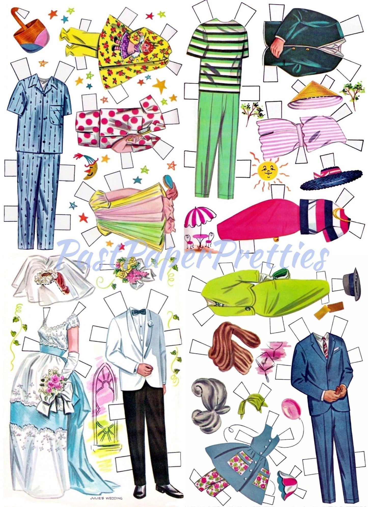 Vintage Paper Dolls Julies Wedding c. 1961 Printable PDF Instant Digital Download 5 Retro Wedding Dolls and Clothes Clip Art