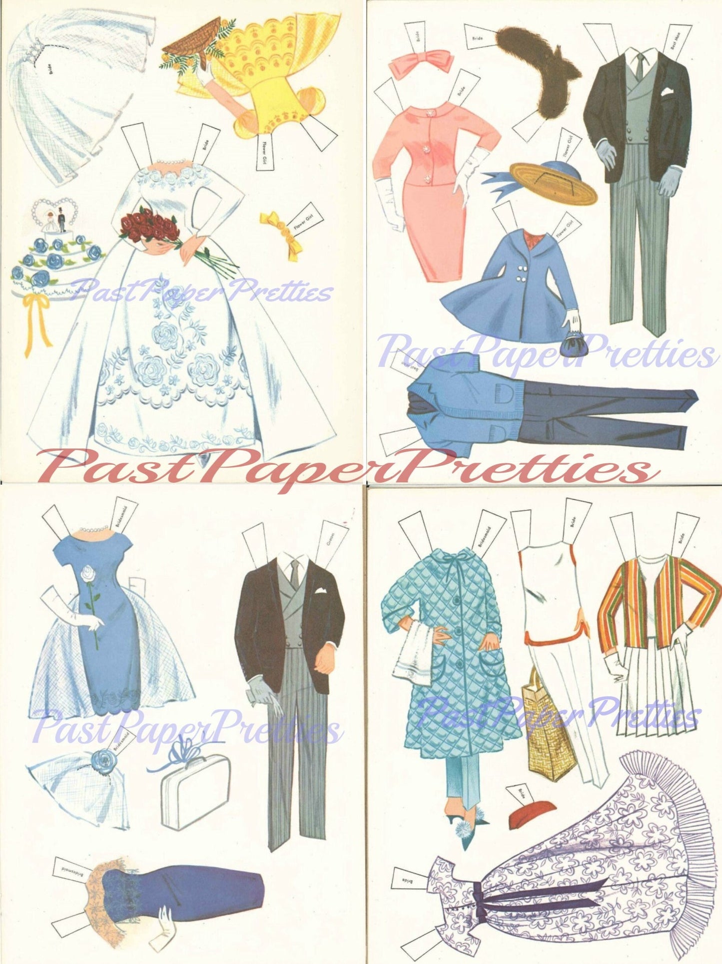 Vintage Paper Dolls Bridal Doll Boy and Girl Cut-Outs c. 1964 Printable PDF Instant Digital Download Wedding Party Bride Groom Clip Art