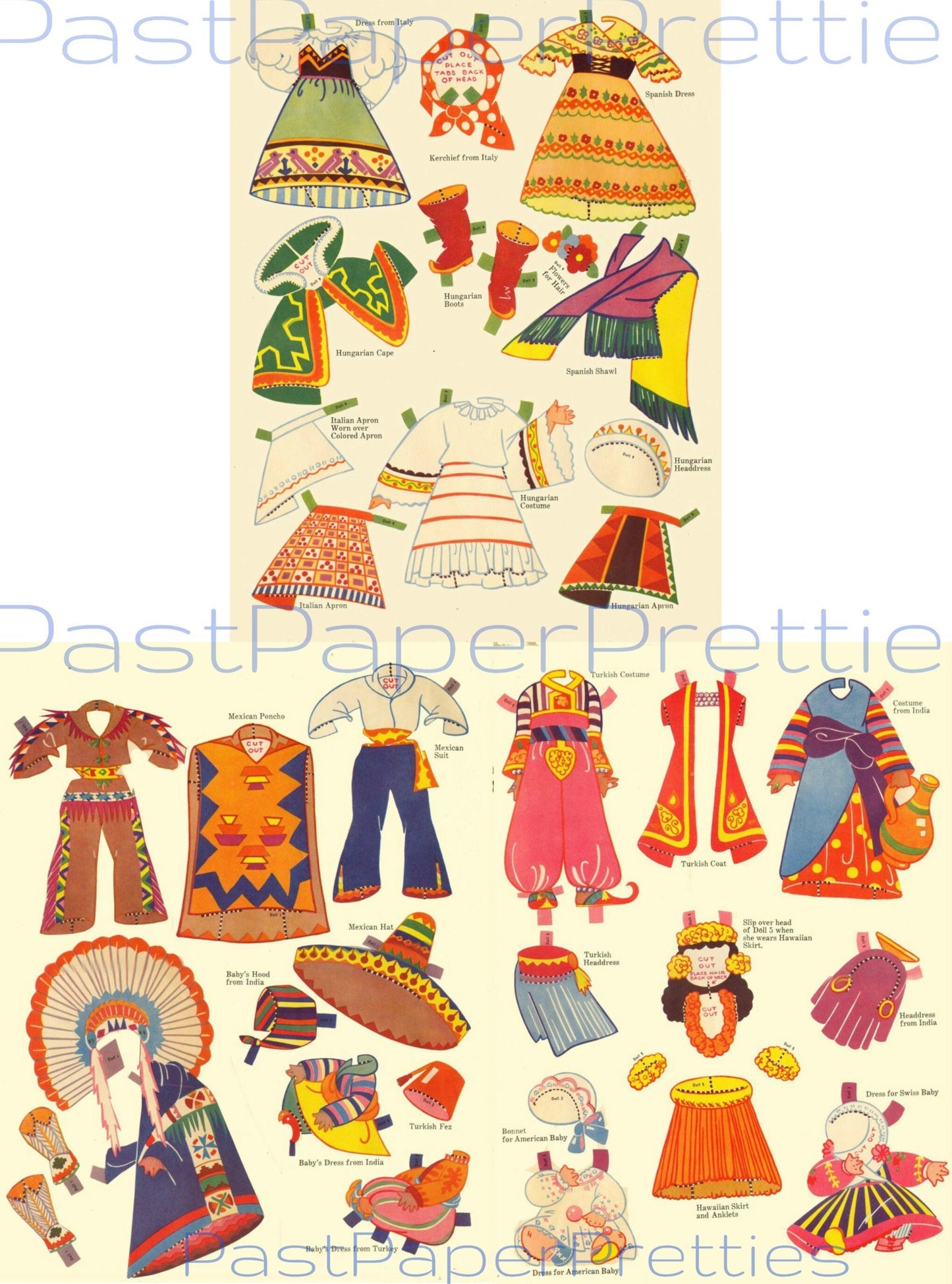 Vintage Paper Dolls Around The World Antique 1935 Printable International Children Instant Digital Download 21 National Costumes JPEG PDF