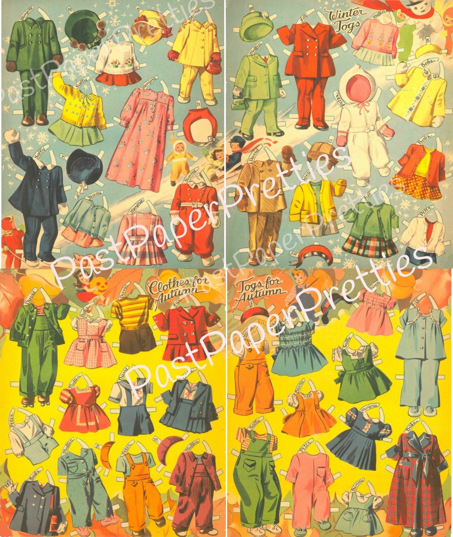 Vintage Baby Mine Paper Dolls and Their Year-Round Clothes c. 1944 Printable PDF Instant Digital Download 9 Cute Girls Boy Dolls Clip Art