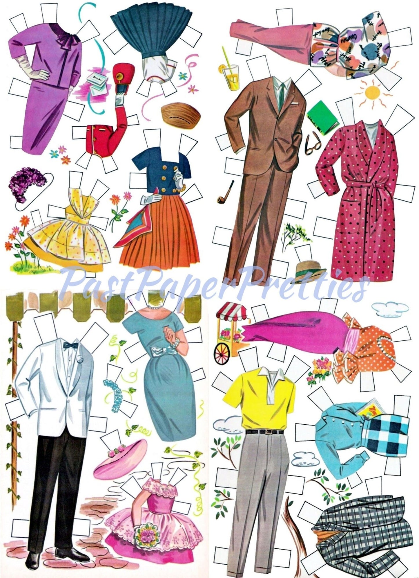 Vintage Paper Dolls Julies Wedding c. 1961 Printable PDF Instant Digital Download 5 Retro Wedding Dolls and Clothes Clip Art