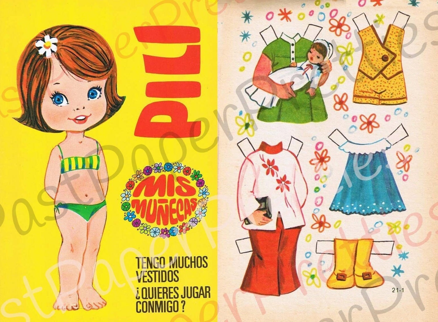 Vintage Paper Dolls I Have Many Dresses Cute Pili and Nati Spanish Girls Printable PDF Instant Digital Download c. 1970s Portugal