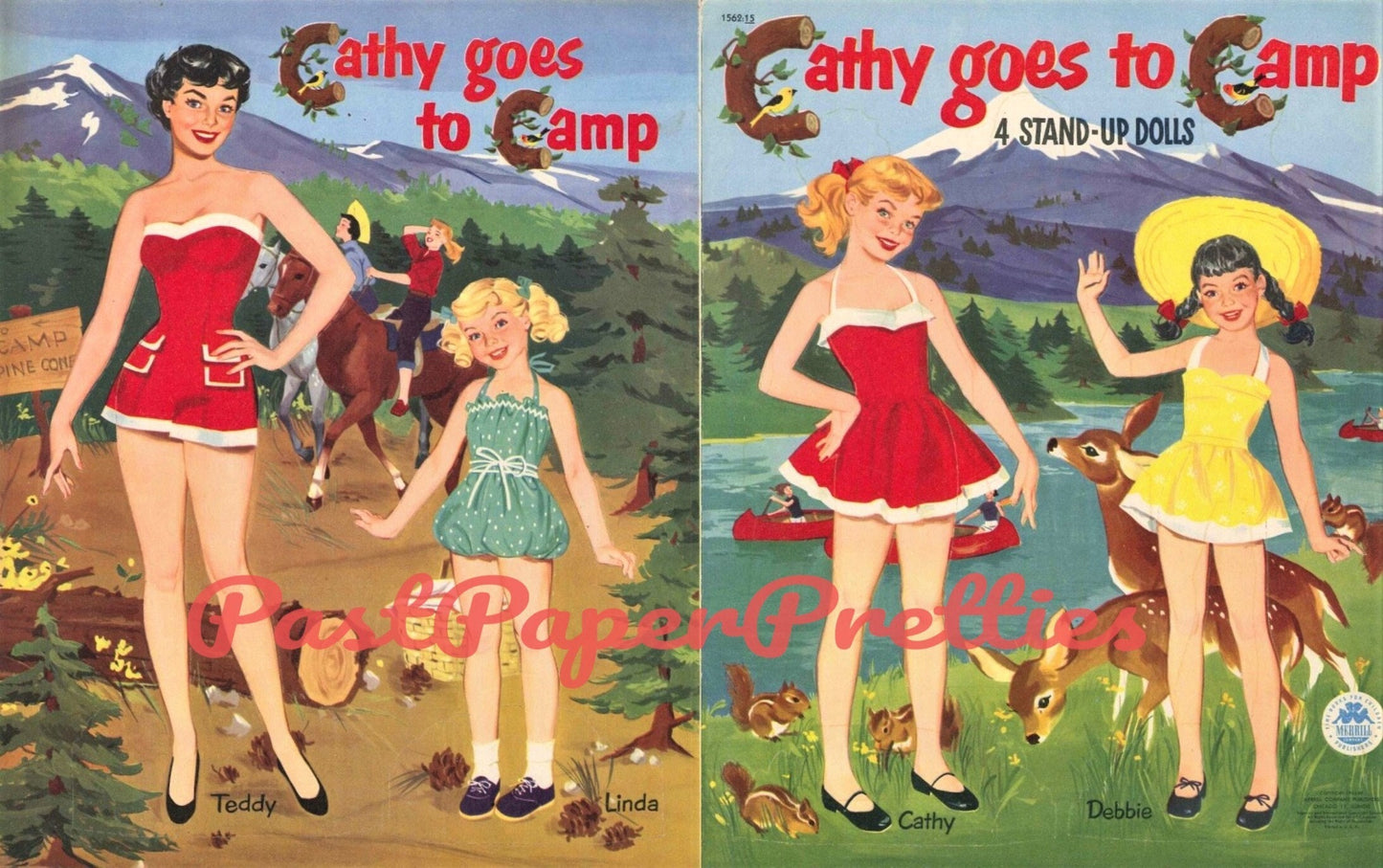 Vintage Paper Dolls Cathy Goes To Camp c. 1954 Printable PDF Instant Digital Download Little Girl Campers & Counselor Summer Camping Clipart