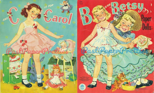 Vintage Paper Dolls B is for Betsy C is for Carol c. 1954 Printable PDF Instant Digital Download 2 Cute Kitsch Girls & Dresses Clip Art