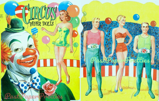 Vintage Circus Paper Dolls c. 1952 Printable PDF Instant Digital Download 4 Fun Circus Trapeze Performers Big Top Clown Clip Art