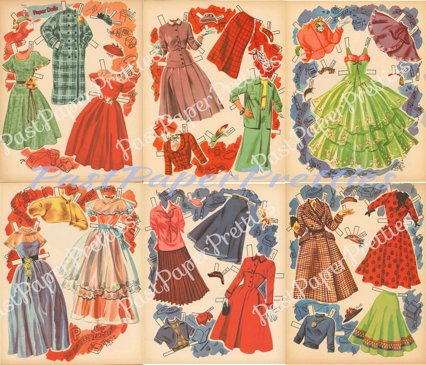 Vintage Prom Paper Dolls c. 1952 Printable PDF Instant Digital Download 3 Teen Girl Dolls School Dance Clip Art Perm Kit