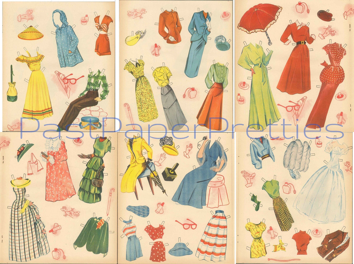 Vintage Paper Dolls Models Doll Book 1940s Printable PDF Instant Digital Download 5 Pretty Models and Wardrobe Clip Art