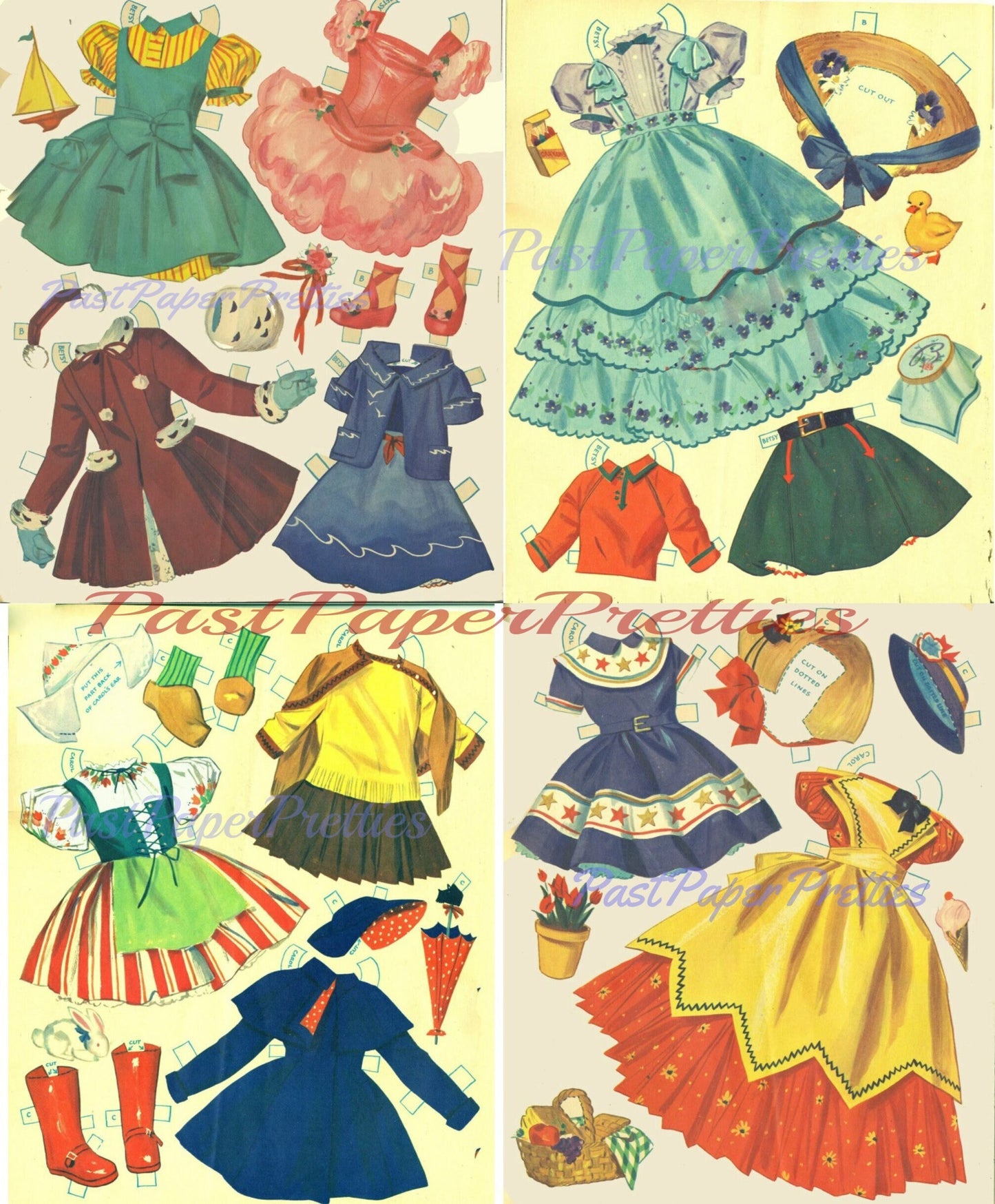 Vintage Paper Dolls B is for Betsy C is for Carol c. 1954 Printable PDF Instant Digital Download 2 Cute Kitsch Girls & Dresses Clip Art