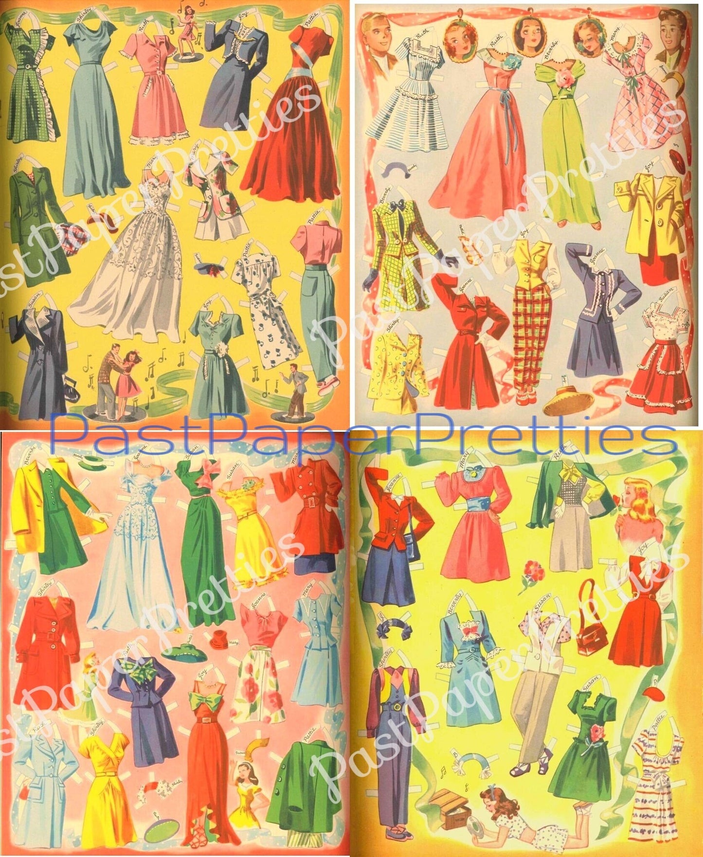 Vintage Paper Dolls Sweet 16 Dolls c. 1944 Printable PDF Instant Digital Download 16 Pretty Teen Girl Dolls at Age Sweet 16 Clip Art