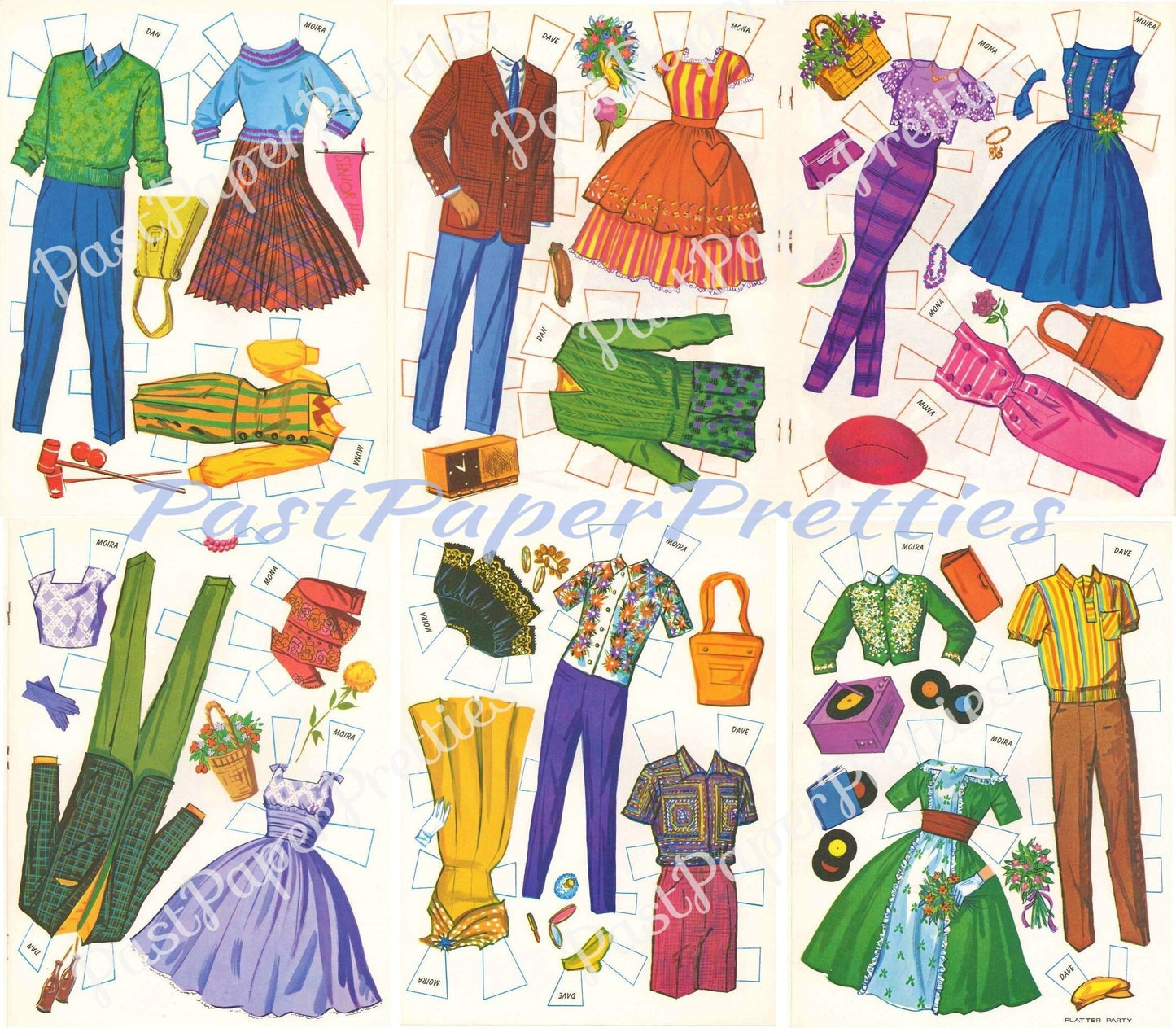 Vintage Paper Dolls Platter Party High School Senior Dance c. 1961 Printable PDF Instant Digital Download 4 Teen Teenage Dolls & Clothes