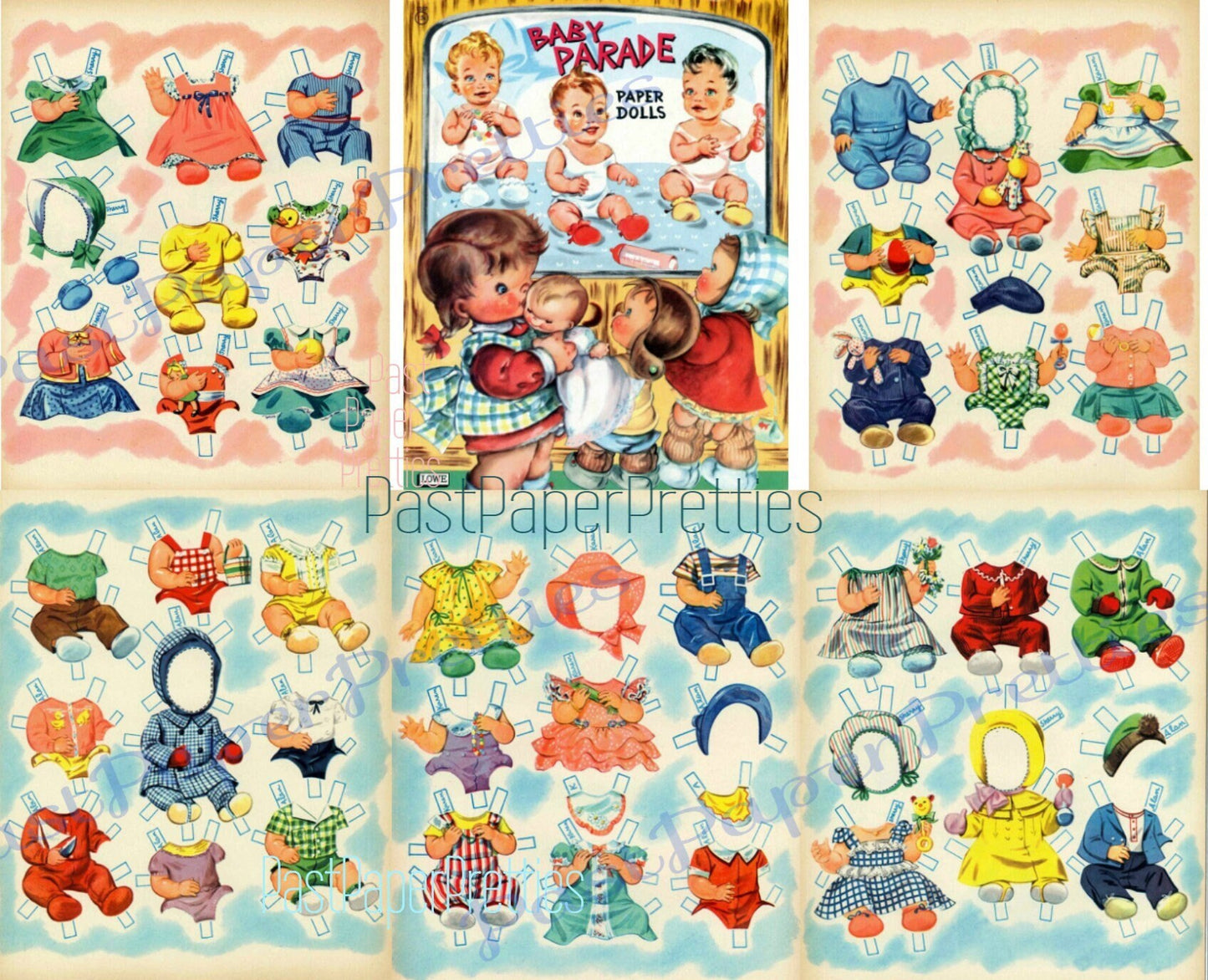 Vintage Paper Dolls Baby Parade c. 1955 Printable PDF Instant Digital Download Kitschy Cute Babies & Outfits  Clip Art