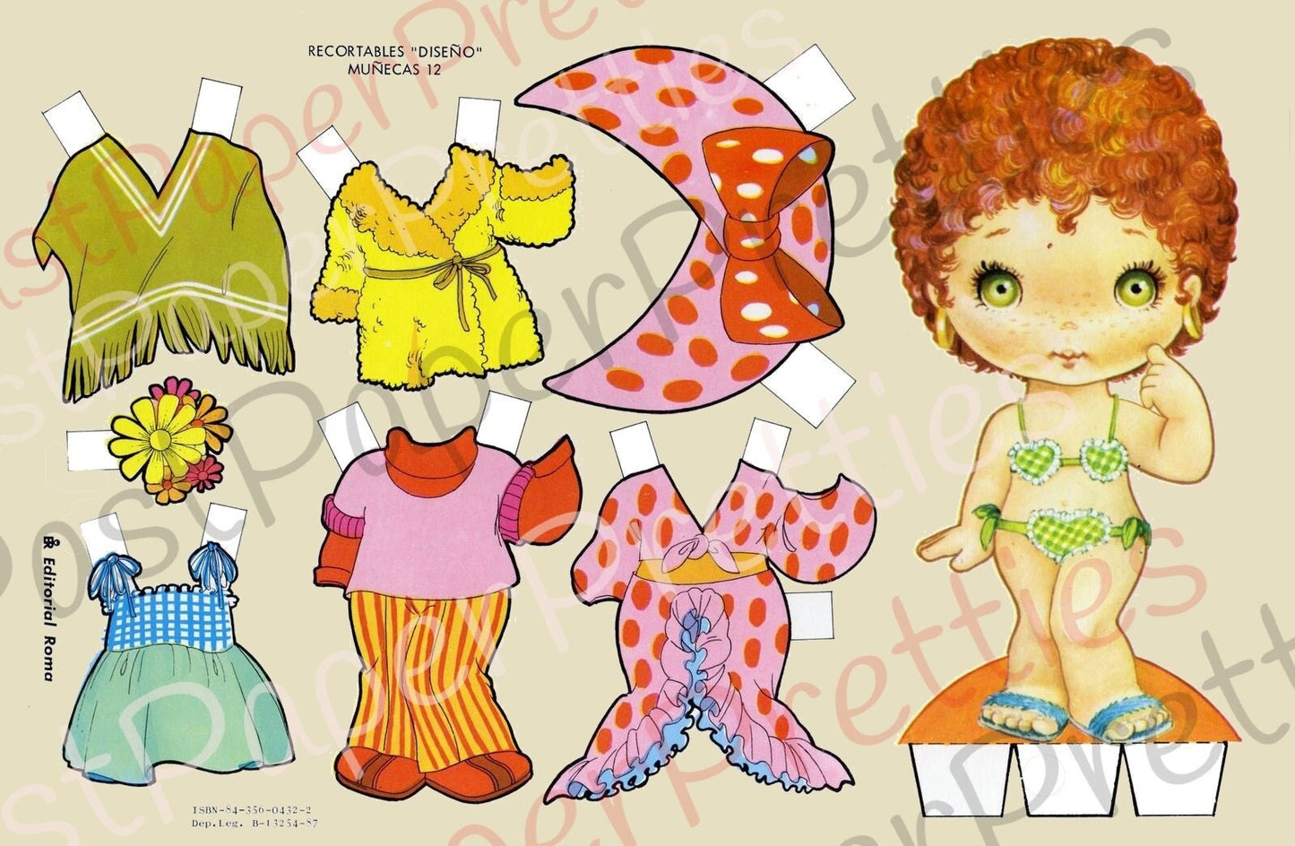 Vintage Spanish Paper Dolls Cute Big Eyed Girls Collage Sheets 10 Sets c. 1980s Printable PDF Instant Digital Download Kitsch Girls Clip Art