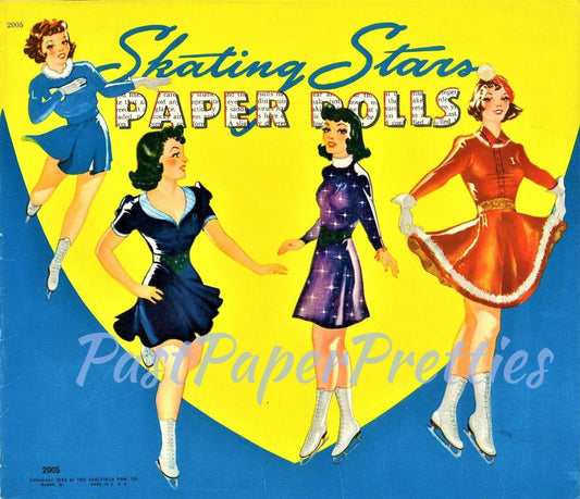 Vintage Paper Dolls Ice Skating Stars 1943 Printable PDF Instant Digital Download 9 Pretty Figure Skaters Skating Clip Art