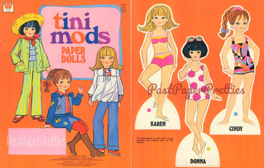 Vintage Paper Dolls Tini Mods c. 1968 Printable PDF Instant Digital Download Cute Groovy Hippie Mod Fashions Clip Art