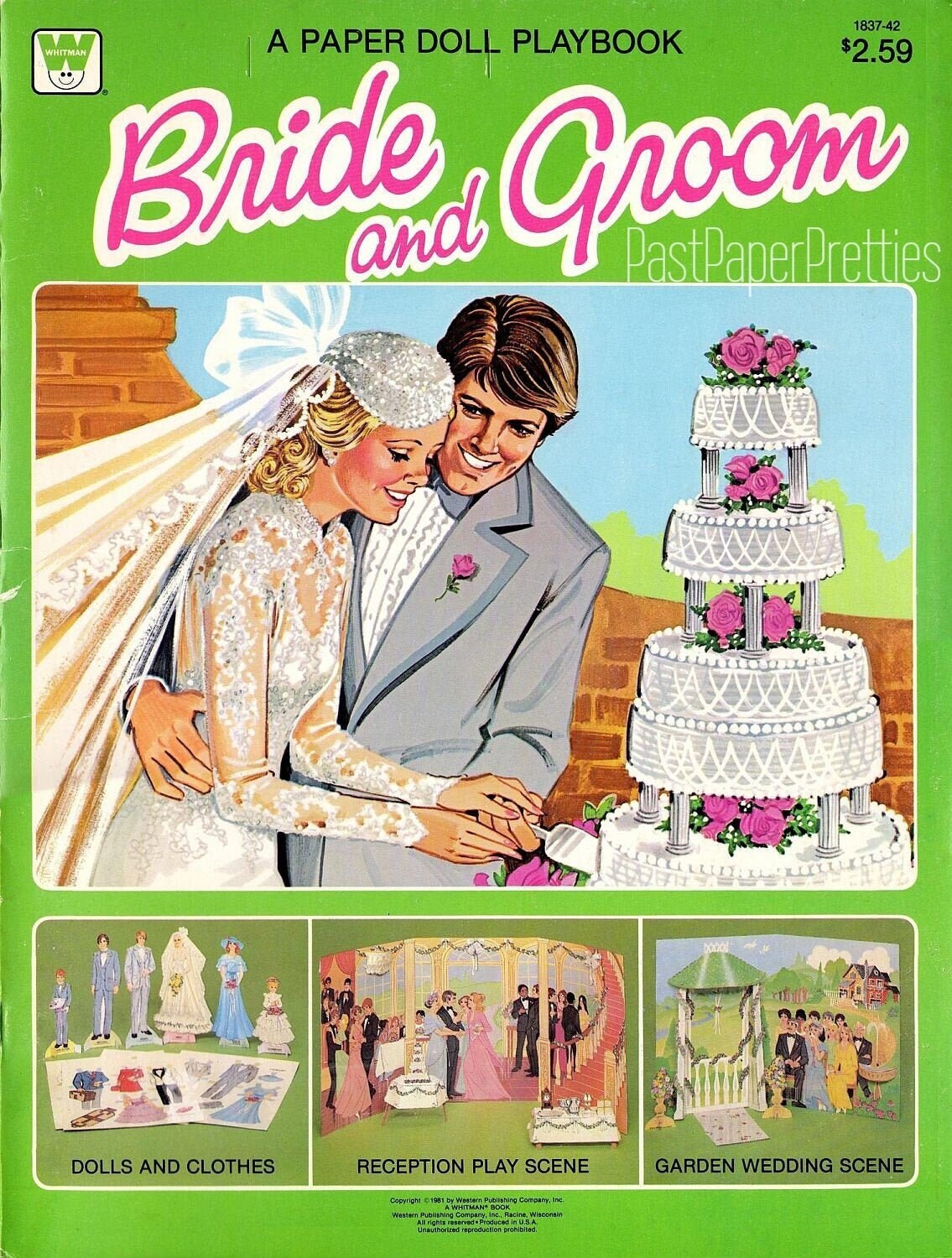 Vintage Paper Dolls Bride and Groom Retro 1981 Printable Playset PDF Instant Digital Download Wedding Dolls Reception Garden Play Scene