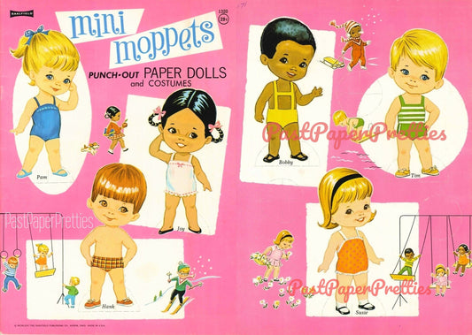 Vintage Paper Dolls Mini Moppets c. 1969 Printable PDF Instant Digital Download Kitsch Cute Big Eyed Girls Boys Clip Art