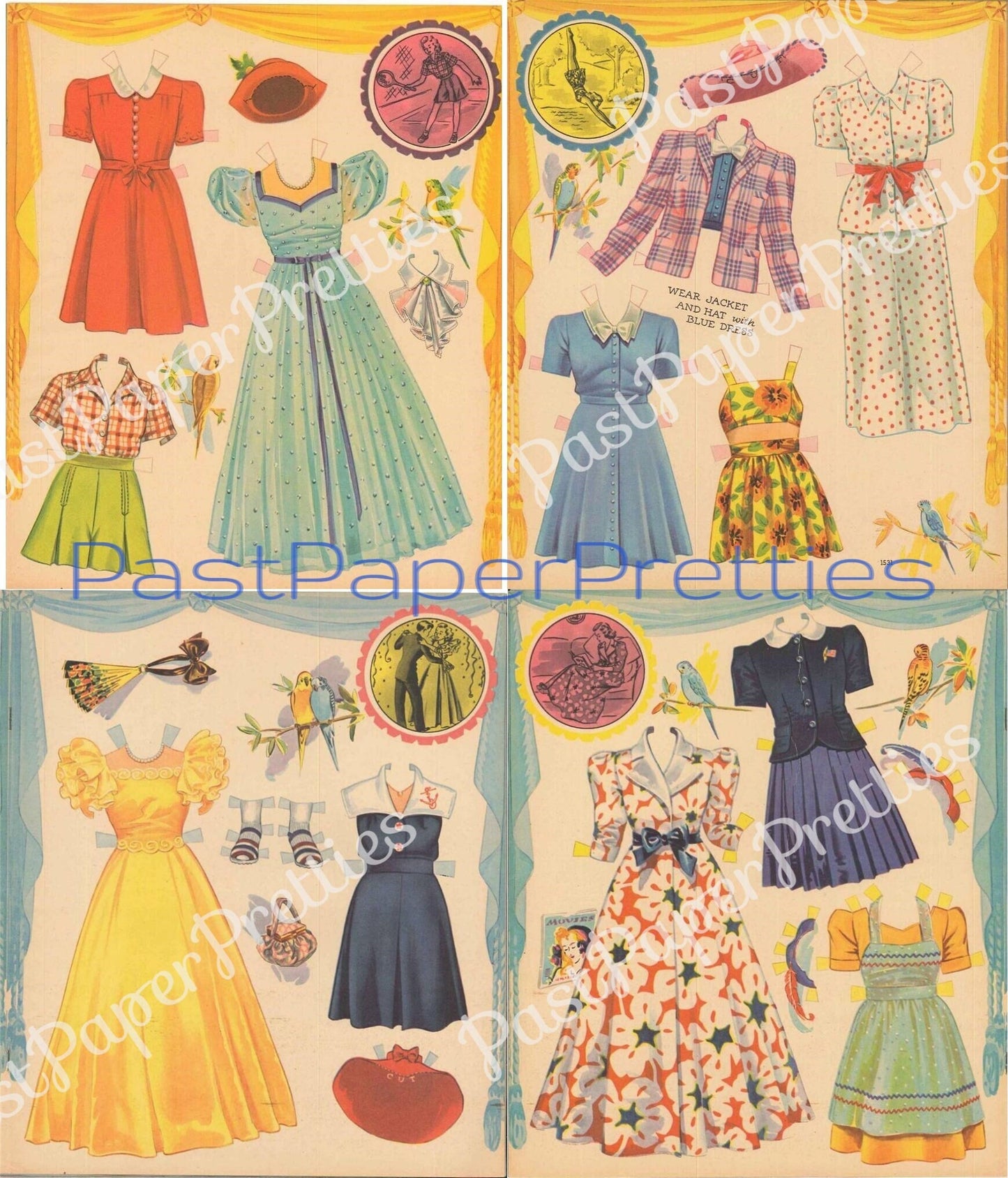 Vintage High School Paper Dolls c. 1947 Printable PDF Instant Digital Download 2 Pretty Teenage Girl Dolls Forties Fashions Clothes Clip Art