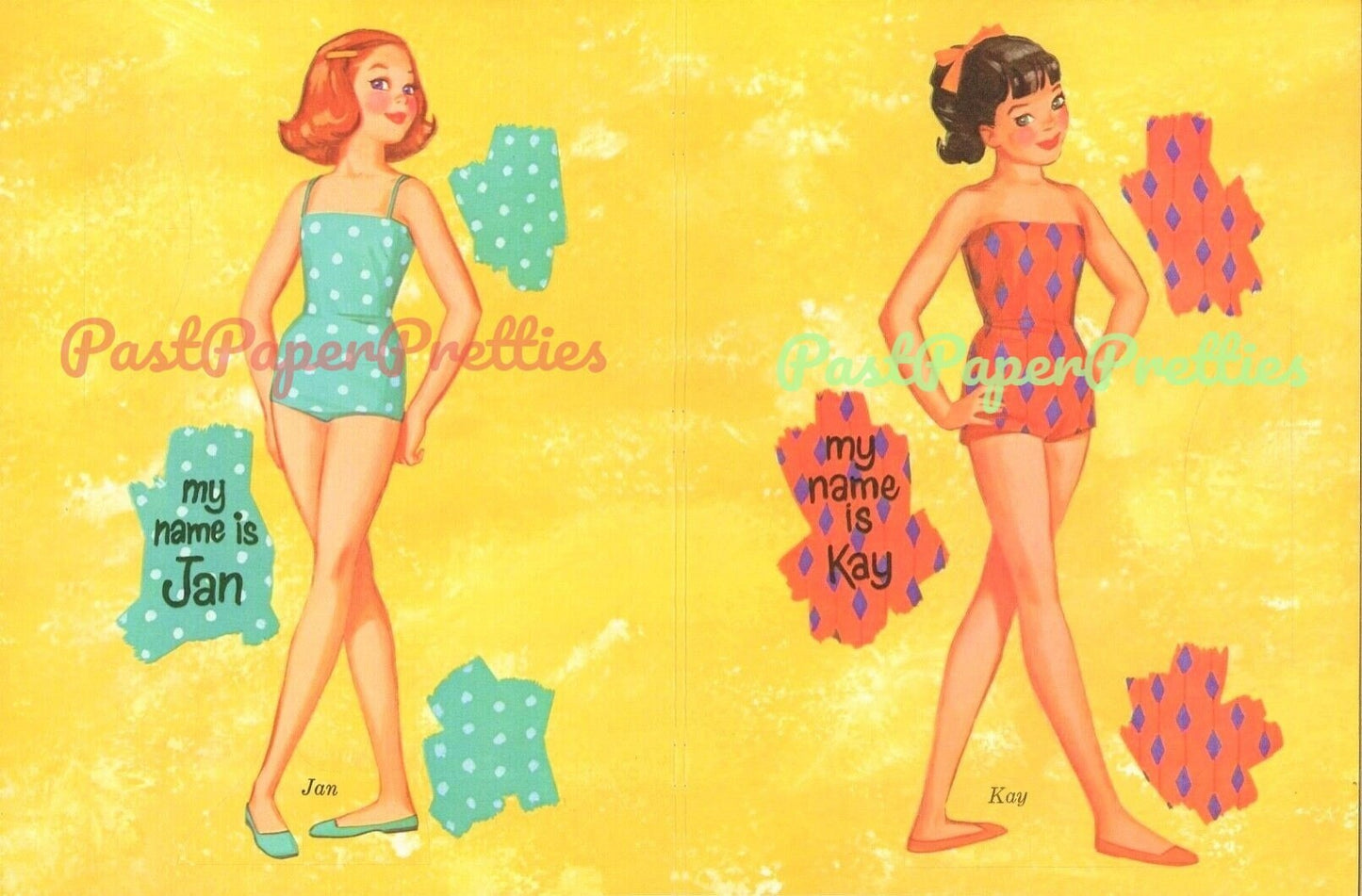 Vintage Paper Dell Dolls Printable PDF Instant Digital Download 4 Pretty Girls Friends and Sixties Wardrobe Clip Art