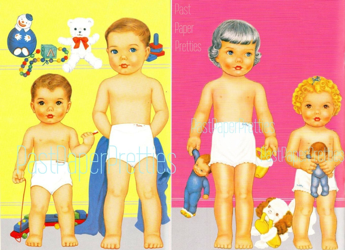 Vintage Paper Dolls 7 Darling Dolls c. 1952 Cute Adorable Children Printable PDF Instant Digital Download Kitsch Toddlers Babies Clip Art